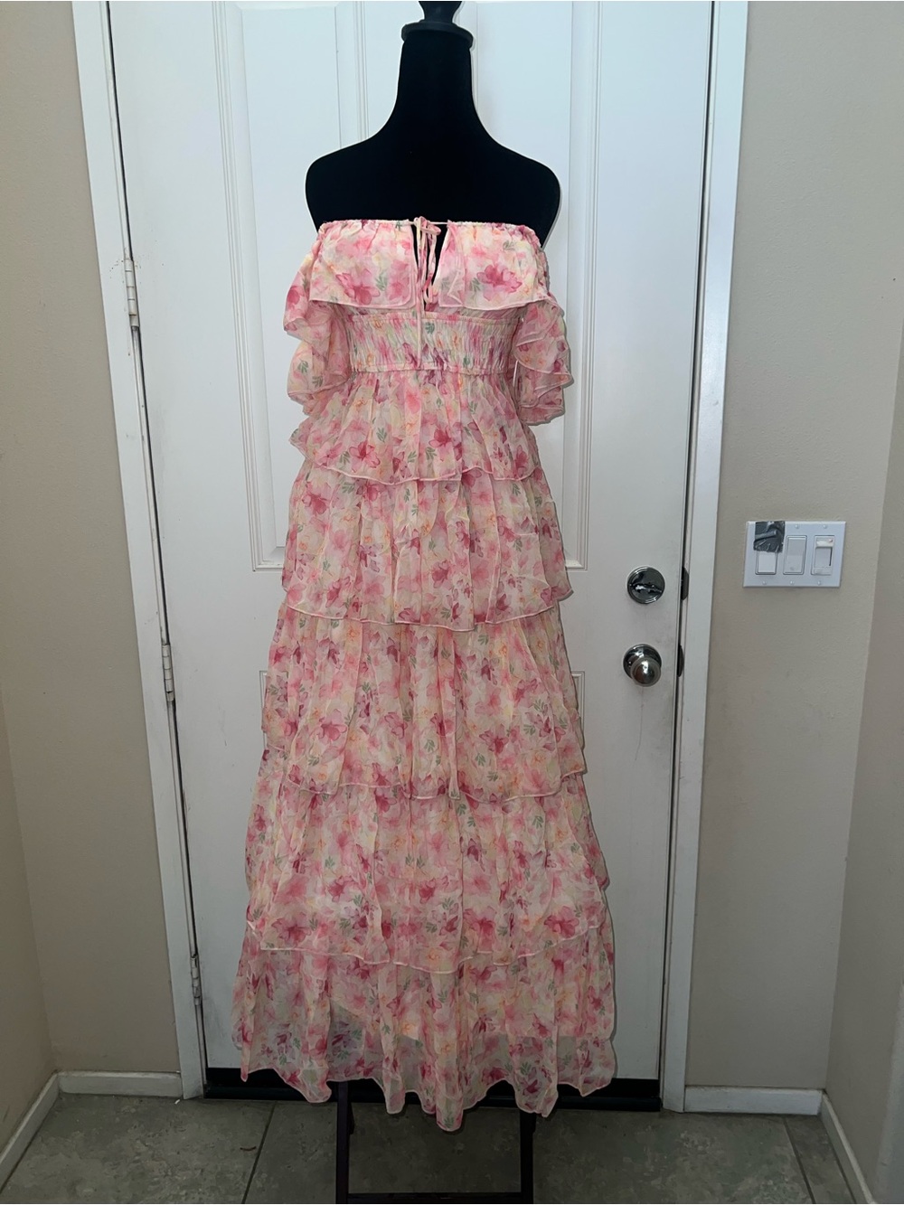 Petal & Pup Pink Floral Tiered Off-Shoulder Maxi Dress - Picture 1 of 8